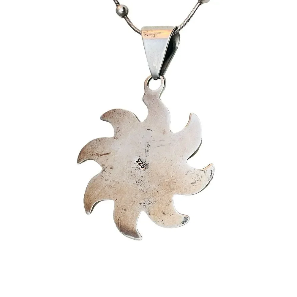 Vintage Sterling Silver Red Jasper Necklace Sun‎ Sunburst Star Pendant Italy